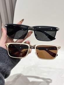1 Pair Unisex Metal Zinc Alloy Retro Solid Color Casual Rectangular Sports Fishing Decorative Fashionable Glasses, Suitable For Daily Use