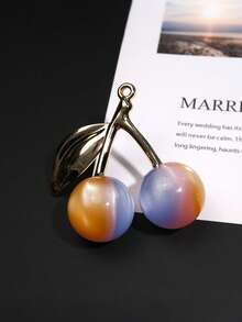 2pcs/Set New Dual-Color Aurora Starry Sky Golden Cherry Pendant With Hole, Acrylic Jewelry Decoration, Necklace, Keychain Accessory