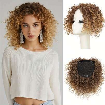 Small Curly Top Wig Fashionable Top Wig Synthetic High Heat Resistant Material Suitable For Daily Wear To Increase Hair Volume, Suitable For Holiday Carnival Wear, Halloween Wear