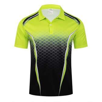 TELEYI Men'S Golf Stripe Jersey Polo Shirt, Casual Street Style, 150g Polyester Knit Fabric, Slight Stretch, Regular Fit, Summer Short Sleeve With Button Detail, Lapel Collar - 100% Polyester