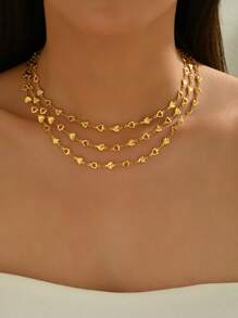 1pc European Style Luxury Hollow Heart Layered Tassel Y-Shaped Necklace For Women