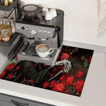 1 pieza Felpudo absorbente con estampado de esqueleto de Halloween para encimeras de cocina, tazones, platos, con alta absorbencia que oculta las manchas, con respaldo de goma, estera multifuncional para cafeteras, escurreplatos, utensilios de cocina