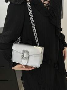 Bolso bandolera con decoración de strass, mini bolso de cadena para el hombro, bolso de mano brillante y monedero cuadrado para mujer