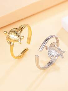 1pc Bohemian Ocean Series Sea Turtle Openable Stainless Steel Ring, Casual Beach Resort Style Animal Ring, 18K Gold Plated No Fading Ring For Women, Holiday Wear
