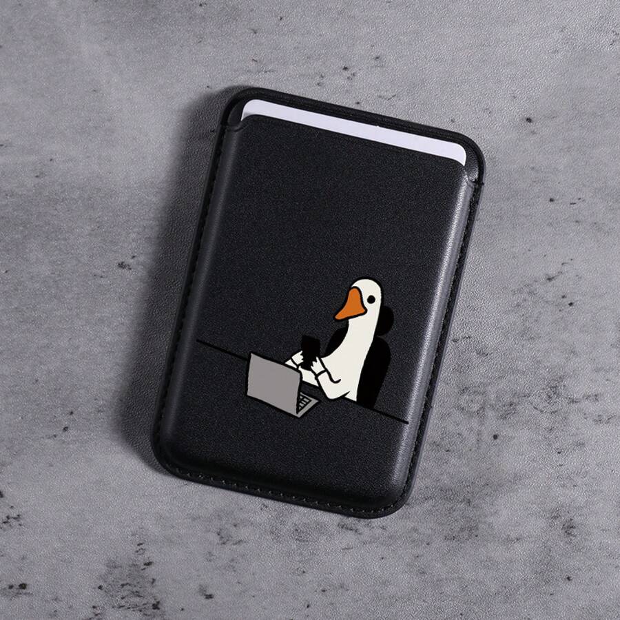 Magnetic PU Leather Card Bag Personality Pattern Cartoon Text Cute Mini  Wallet For Magnetic Artificial Leather Wallet Phone Case For Iphone 16 Pro Max, 15/14 PLUS, 13/12/11 Pro - 黑色-鴨子 - 查看 1
