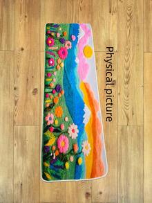 1pc Faux Wool Floral & Landscape Print Area Rug, Soft & Comfortable Machine Washable, Suitable For Bedside, Entryway, Kitchen, Bathroom And More Scenarios. (Slight Difference In Size Between Small And Large, But No Impact On Aesthetics) - Multicolor - View 6