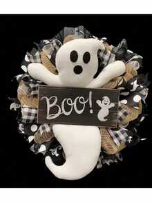 1pc Halloween Ghost Flower Wreath Cute Boo Sound Ghost Flower Wreath Festival Door And Window Scene Decoration Prop Home Decor Halloween Decor Room Decor