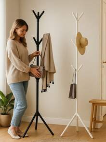 KONTUZ Clothes Organizer Rack With 9 Hooks, Floor Coat Rack, Portable Floor Coat Rack With Unique Design, For Bedroom Or Home Decoration. - màu đen - Xem 1