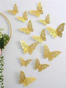 12pcs 3D Butterfly Decorations, Colorful Butterfly Stickers, Wall Decor Background Stickers, Party Decorations, Wedding Decor, Event Decor, Festival, Activity, Party, Gathering - Multicolor - View 2