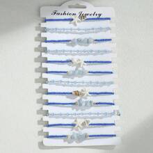 12 Peças/Conjunto Estilo Boho Pulseira Ajustável Conjunto de Conchas com Contas Azul Oceano e Pedras Naturais para Mulheres, Férias e Festa