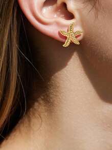 1pc Minimalist Beach Style Starfish Earrings, Suitable For Women To Wear For Daily And Beach Vacation