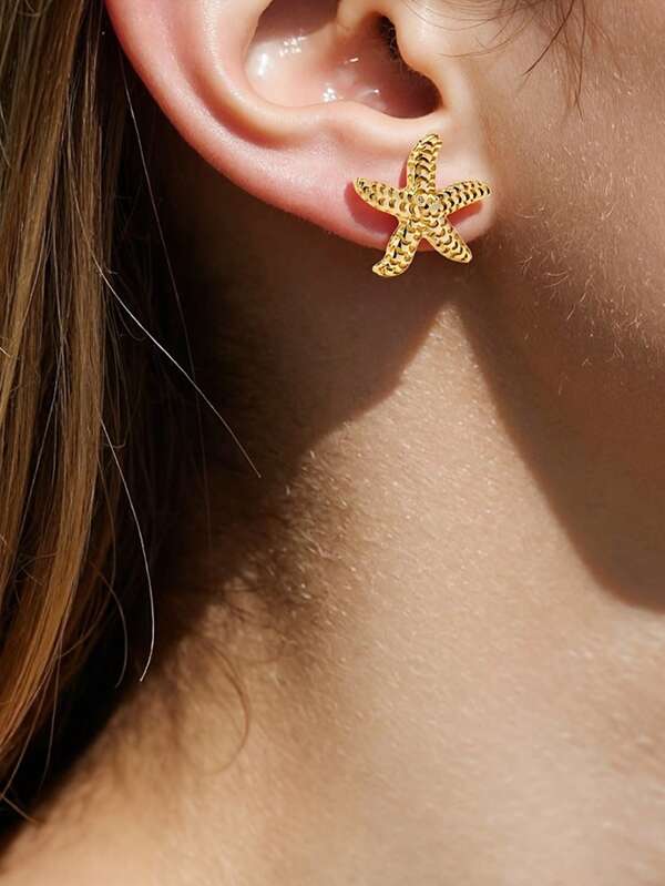 1pc Minimalist Beach Style Starfish Earrings, Suitable For Women To Wear For Daily And Beach Vacation