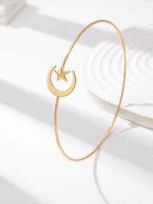 1pc Gold Star & Moon Pattern Metal Wire Armband, Arm Cuff Bracelet For Women - Gold - View 2