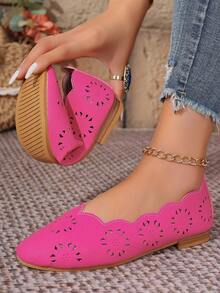 Mocassins plats décontractés perforés et respirants pour femmes, chaussures confortables à enfiler pour maman - Rose vif - Voir 7