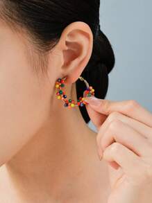 1 Pair Boho Stainless Steel Gold Plated Colorful Flower Earrings, Suitable For Women Daily/Beach/Party/Festival