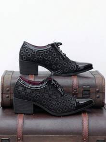 Giày Derby cao cấp dành cho nam, giày Oxford, kiểu dáng tối giản, gót chunky, buộc dây, họa tiết kẻ caro/hình khối, phù hợp cho nhiều dịp, giày khiêu vũ, giày công sở, giày dự tiệc. - màu đen - Xem 3