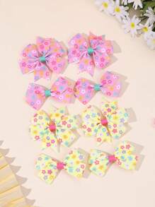8pcs Flower Pattern Hair Bows For Girls Colorful Flower Printed Grosgrian Ribbon Bow Alligator Clips Pink Yellow Flower Bow Hair Clips Cute Vacation Bow Sets Barrettes Teens Hair Accessories