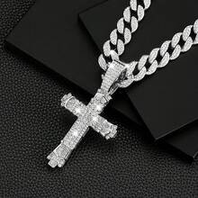Men's Shiny Cuban Chain Necklace, Miami Style Silver Plated Gold Plated Shiny Necklace, Hop Necklace - 交叉-A銀色 - 查看 2