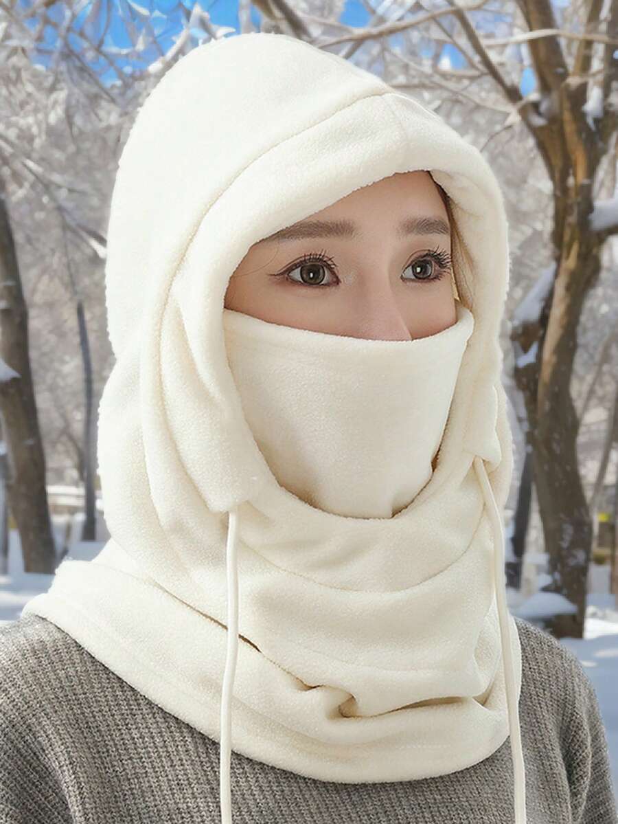 1 件优雅百搭双层羊绒抽绳巴拉克拉法帽，防风保暖滑雪面罩，纯色颈套，适合骑行、钓鱼、跑步、运动、户外活动和日常穿着，男女皆宜 - 彩色 - 查看 1