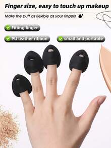 9pcs Makeup Sponges And Finger Powder Puffs, Dual-Use Dry And Wet, Soft Reusable Makeup Application Tools For Contouring, Eyes And Corner Areas - Black - View 2