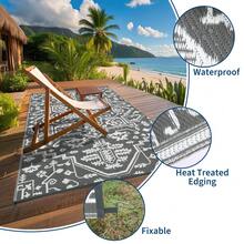 Traditional Home Decor Outdoor Plastic Area Rugs Waterproof Stain Resistant Reversible Camping Throw Carpet Easy To Clean Non Slip  UV Resistant Floor Mat For Camping Porch Deck Picnic Backyard Patio RV Camping Beach - Grey - View 5