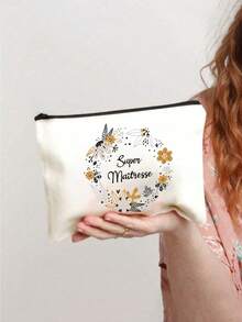 Cosmetic Bag, Linen Pencil Case For Teacher Assistant, College Dormitory Cosmetics Storage, Men's Travel, Simple Toiletries Washing Bag, Sports Decoration Bag, Gift Bag, Cosmetic Bag,Teacher's Day Gift, Reusable Makeup Bag, Women's Simple And Large Capacity Travel Makeup Bag - Multicolor - View 2