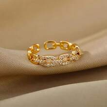 Adjustable Fashion Simple Ring Design For Women, Creative Hollow Splicing Synthetic Zirconia Stone Jewelry Gift For Party, Memorial Occasion