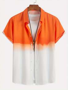 Áo sơ mi nam tay ngắn cổ bẻ in họa tiết ombre thường ngày thiết kế đa năng phù hợp mặc thường ngày và đi làm, áo sơ mi nam Trachten - trái cam - Xem 8