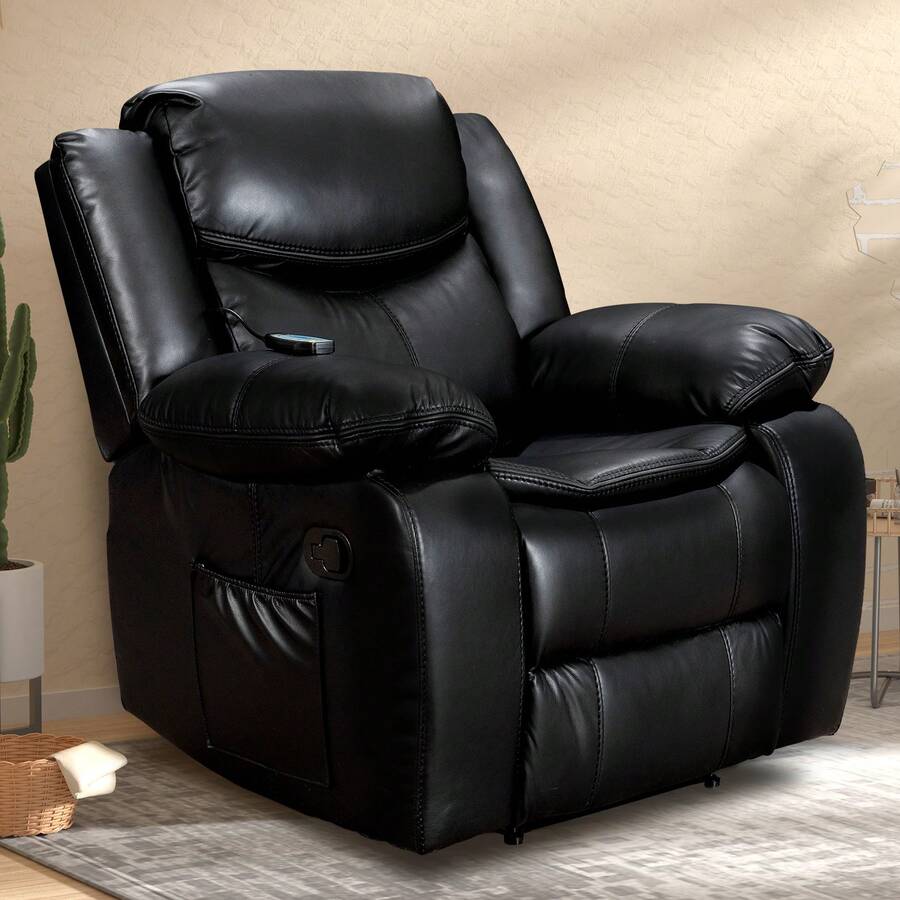 Wide Seating Durable Leather Recliner With Massage And Heat Functions - View 1