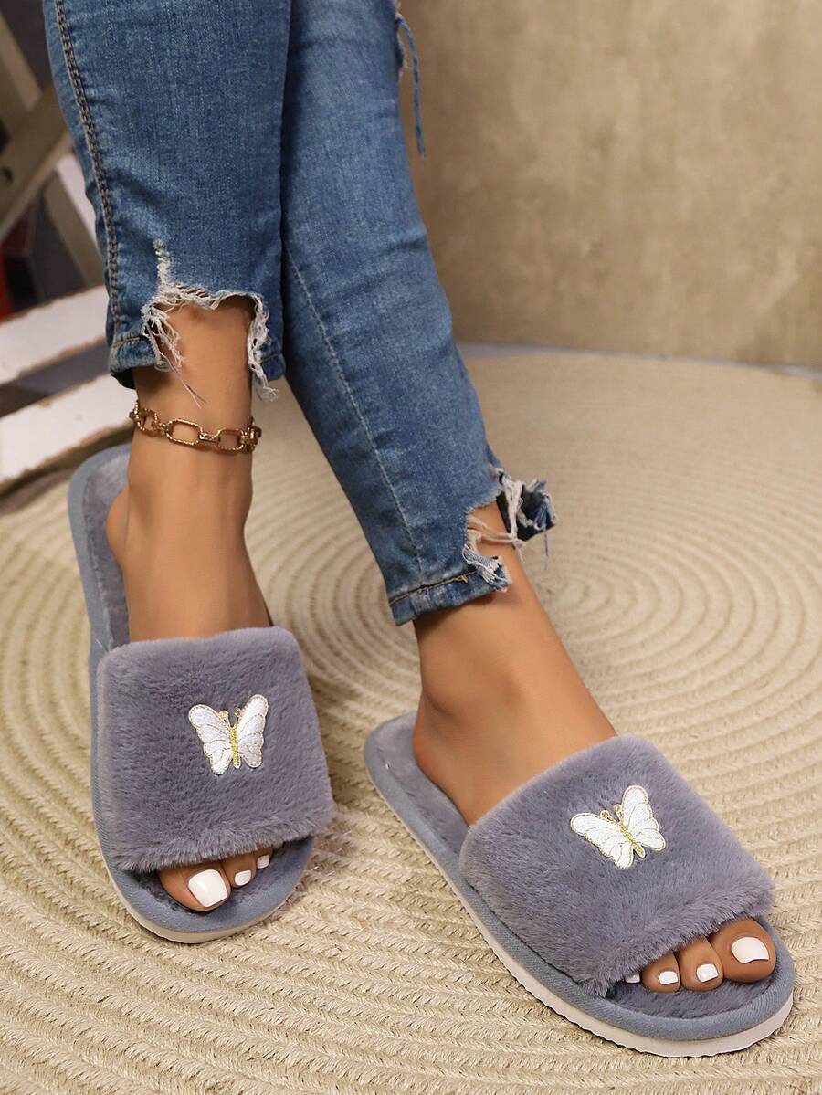 Dép đi trong nhà hở mũi thêu hình bướm thời trang cao cấp dành cho nữ, đế mềm mại, thoải mái, nhẹ, thích hợp cho mùa cưới, Halloween, phòng khách và phòng ngủ, mọi mùa