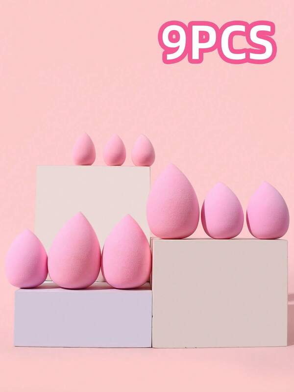 BATENG 9 قطع مجموعة إسفنجة مكياج على شكل قطرات مائية وردية - 3 أحجام خالية من اللاتكس للأساس والكونسيلر والكريم والبودرة - إسفنجات قابلة لإعادة الاستخدام ناعمة للتطبيق الأملس والخالي من التجاعيد - لاستخدام جاف ورطب، مناسبة لجميع أنواع البشرة، للمبتدئين والمحترفين، مكياج، رخيص، ديكور الغرفة، الخزانة، السفر، غرفة النوم، اكسسوارات المكياج، وسادة، خلاط المكياج، وسادة البودرة، إسفنجة المكياج