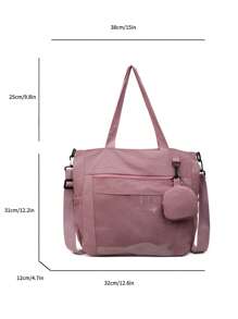 1 pieza Bolso de mujer tipo tote de nylon rosa, simple y ligero, de gran capacidad, bolso de hombro plegable, estilo universitario/escolar, con múltiples bolsillos, bolso de moda lindo con monedero.