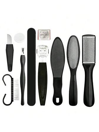 طقم العناية بالقدمين طقم العناية بالقدمين: 10 في 1 للعناية بالقدمين، كاشطة البثور لتنظيف البشرة الميتة والجافة للقدمين، طقم العناية بالقدمين، طقم ملف القدم للعناية بالقدمين في المنزل