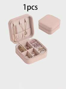 1/12 件方形 PU 珠宝收纳盒，便携式珠宝盒，梳妆台收纳盒，夏季旅行珠宝盒，多层便携式旅行珠宝展示盒，收纳礼盒，极简翻盖，防水大容量，适用于戒指、项链、耳环、手表、口红等珠宝收纳，卧室装饰，户外旅行用品，带纽扣封口，优雅的国际风格，适合旅行和家居，适合女孩、礼物、节日、婚礼女士收纳整理器旅行必需品返校宿舍收纳