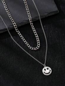 2入組嘻哈男士不銹鋼鏈條樣式項鍊 - 銀色 - 查看 6