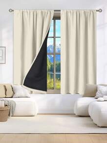 1pc 99% UV-Resistant Polyester Blackout Curtain, Rod Pocket Hanging, Non-Bleachable Plain Weave, Bedroom Art Theme, Coated Blackout Thermal Insulation, Energy-Saving, Sound Absorbing - Ideal For Bedroom, Farmhouse, And School For Deep Sleep