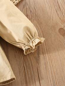 女婴秋冬新款连帽风衣，儿童纯色单排扣外套 - 卡其色 - 查看 5