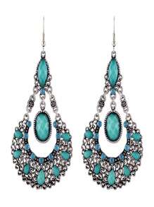 2pcs Vintage Glass Rhinestone Pendant Earrings For Women