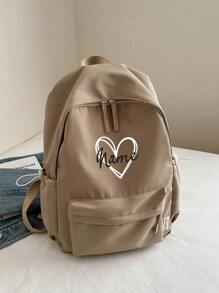 1 pieza Mochila personalizable con estampado de corazón y letras, mochila escolar de unicolor elegante y versátil, adecuada para uso diario, mochila, mochila escolar, mochila, bolsa escolar, bolso, bolsa perfecta para la escuela y la graduación, pequeña mochila rosa, regalo encantador para el regreso a clases