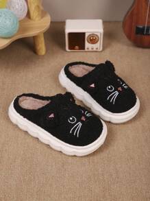 1 par de zapatillas de casa para niños y niñas con suela suave, de peluche gruesa y de unicolor de moda