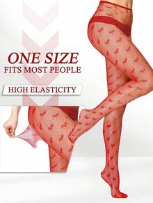 6 Pairs Fishnet Thigh Highs For Women - Bow Pattern Lace Stockings, High Waist Tights - 紅色 - 查看 3