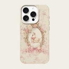 1pc TPU Material Pink Elegant Swan Floral Bow Pattern Phone Case Compatible With Iphone/Phones,International Version, Not The Domestic Version - White - View 5