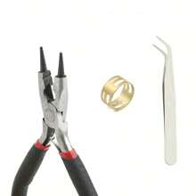 Juego de herramientas de alicates de alambre de acero que incluye alicates de nariz curva, calibrador de anillos, bolsa de almacenamiento - Materiales DIY para hacer joyas, anillos de salto y reparación de joyas, suministros de envoltura y manualidades