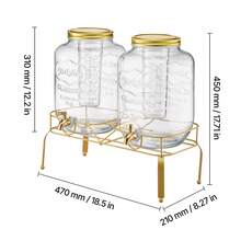 Beverage Dispenser, 2 Pack 2 Gallon Drink Dispensers For Parties, Glass Juice Dispenser With Metal Stand, Stainless Steel Spigot, Infuser, Iced Tea Lemonade Juice Water Dispensers For Parties - Glass 2x 2 Gal - 查看 10