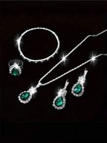 Set de joyería de 5 piezas de estilo de lujo, que incluye collar, pulsera, anillo y aretes, con múltiples colores disponibles, accesorios de moda para mujer