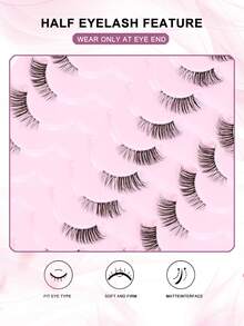 10对半睫毛透明带状睫毛猫眼假睫毛短款柔软3d仿貂毛睫毛柔软自然妆容 - 黑色 - 查看 4