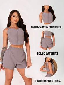 Blog Stores Cropped Tailored Set And Shorts 9770