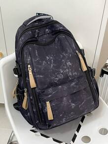 Casual Large Capacity Colorblock Multi-Pocket Functional Backpack, Unisex College Style Student Book Bag Suitable For School, Study, Shopping, Travel, Back To School