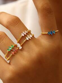 1pc Elegant Charming Korean Style Personalized Cute Luxury Minimalist Fashion Cold Aesthetic High-End Stainless Steel Zirconia 18k Gold Plated Geometric Pattern Diamond Open Ring Suitable For Holiday Travel Work Daily Wear Party Gathering Women's Jewelry - Gold - View 2