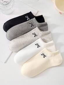 5 pares de calcetines invisibles de estilo barco con lazo dulce para mujer, calcetines casuales antideslizantes, suaves y cómodos de moda, adecuados para primavera/verano, uso diario, todas las estaciones - Multicolor - Ver 10